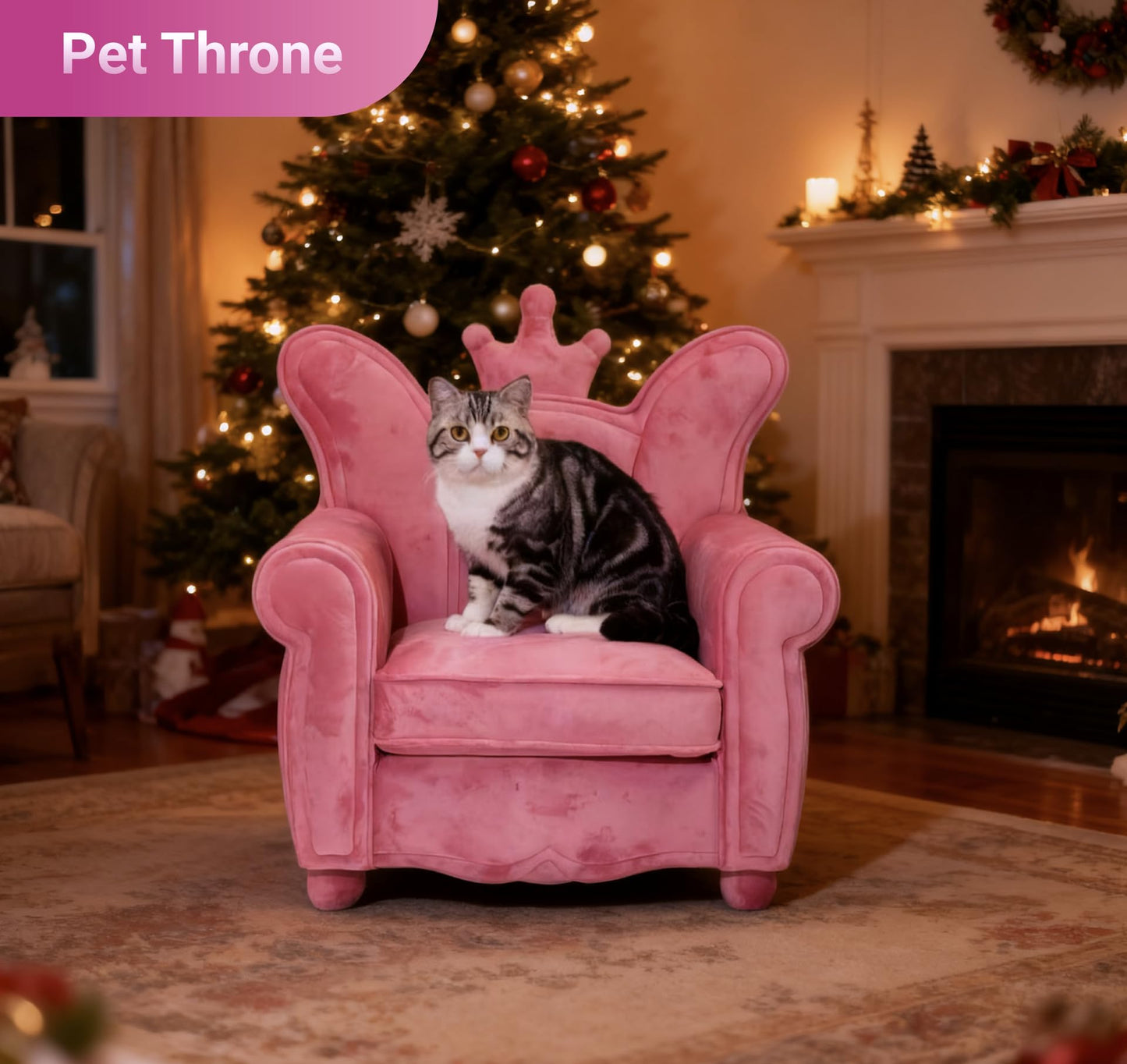 Cuddle Republic Luxury Pet Sofa – Holland Velvet DogCat Throne Chair, Pink Princess Style, Cozy & Soft, Washable Cover, Scratch-Resistant & Durable, Perfect for Home Décor & Pet Lovers