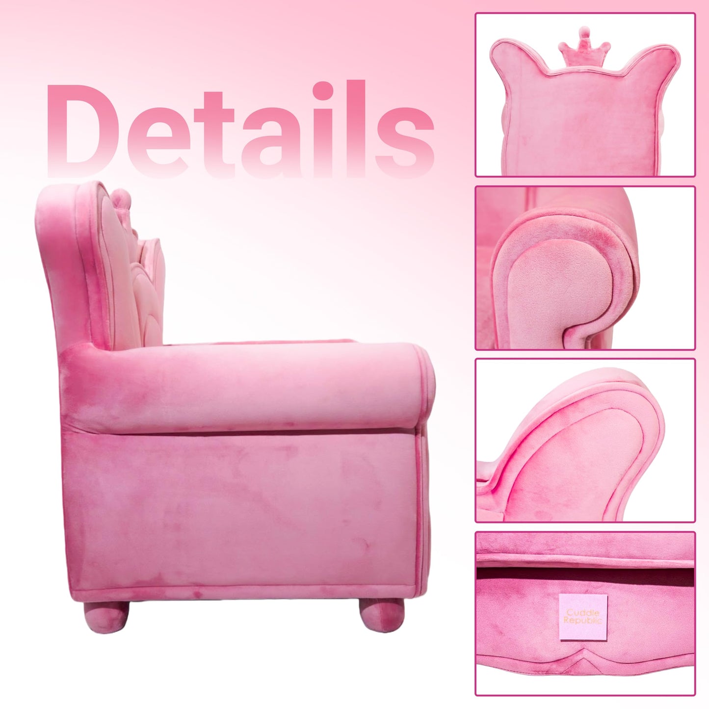 Cuddle Republic Luxury Pet Sofa – Holland Velvet DogCat Throne Chair, Pink Princess Style, Cozy & Soft, Washable Cover, Scratch-Resistant & Durable, Perfect for Home Décor & Pet Lovers