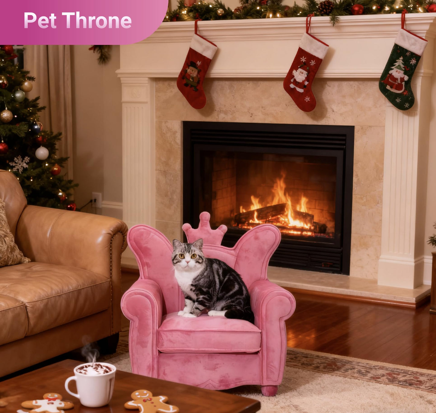 Cuddle Republic Luxury Pet Sofa – Holland Velvet DogCat Throne Chair, Pink Princess Style, Cozy & Soft, Washable Cover, Scratch-Resistant & Durable, Perfect for Home Décor & Pet Lovers
