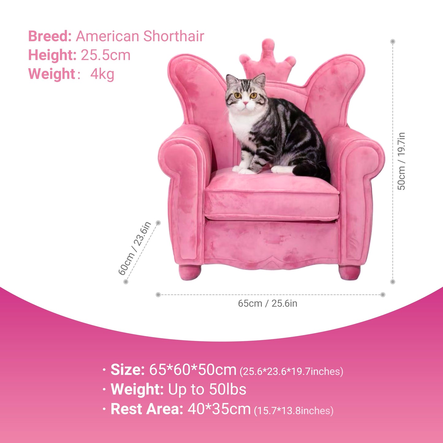 Cuddle Republic Luxury Pet Sofa – Holland Velvet DogCat Throne Chair, Pink Princess Style, Cozy & Soft, Washable Cover, Scratch-Resistant & Durable, Perfect for Home Décor & Pet Lovers